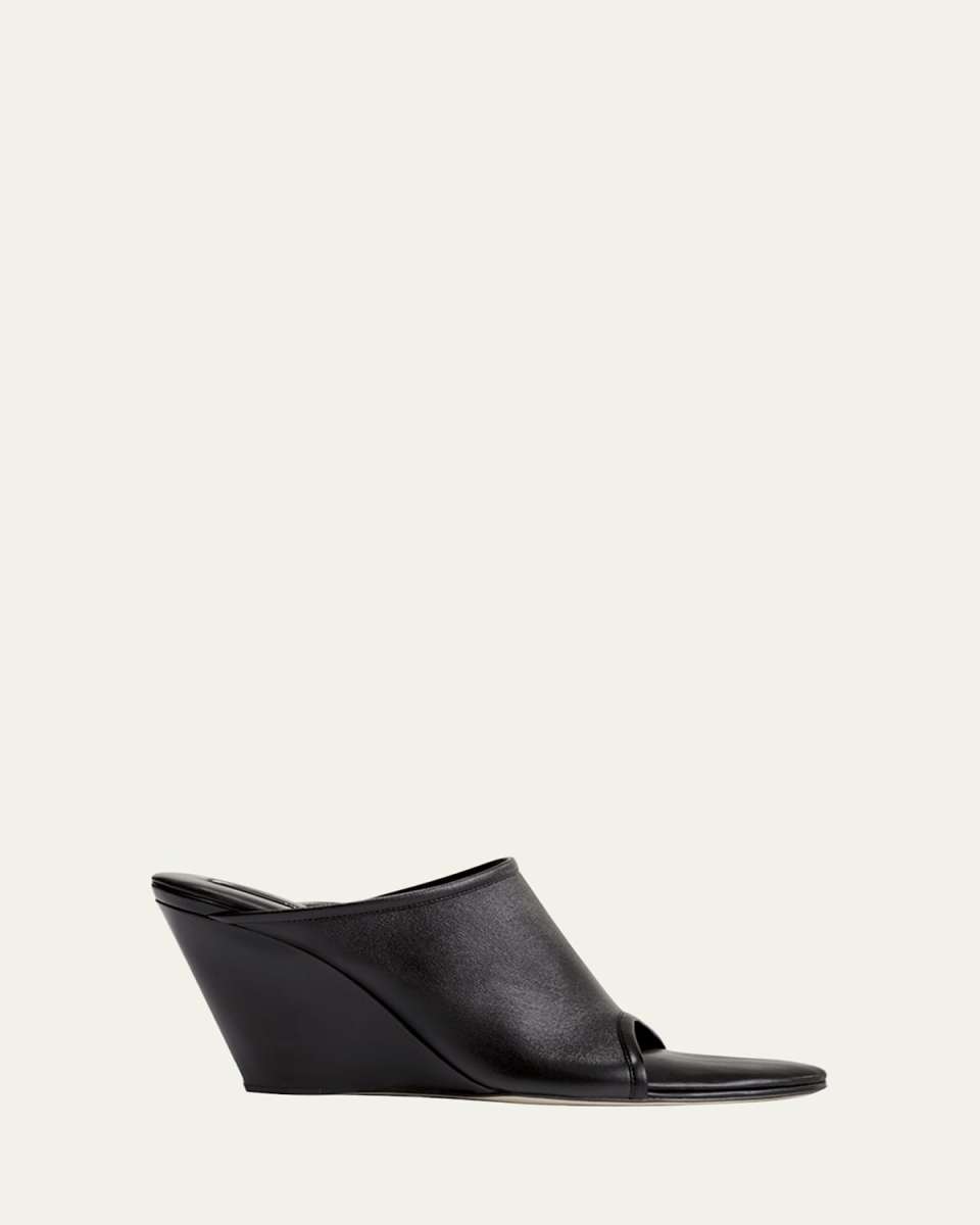 Stretch Leather Wedge Slide Sandals